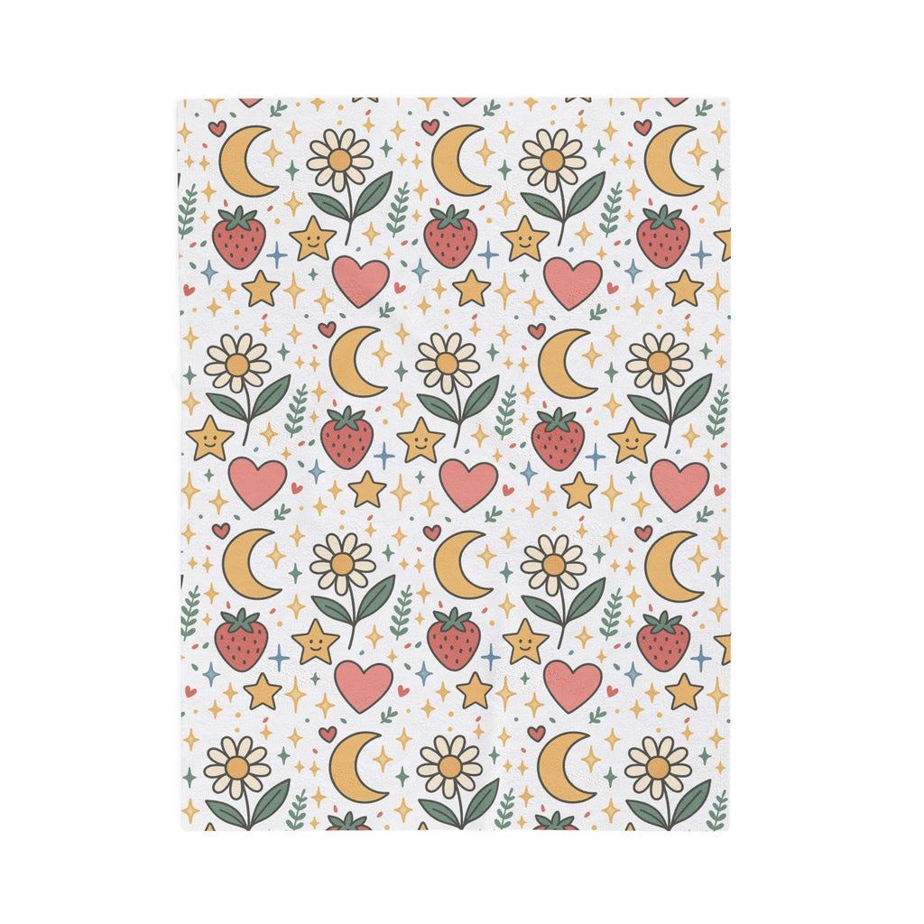 Plush Blanket- Cute Strawberries/ Flowers Throw
