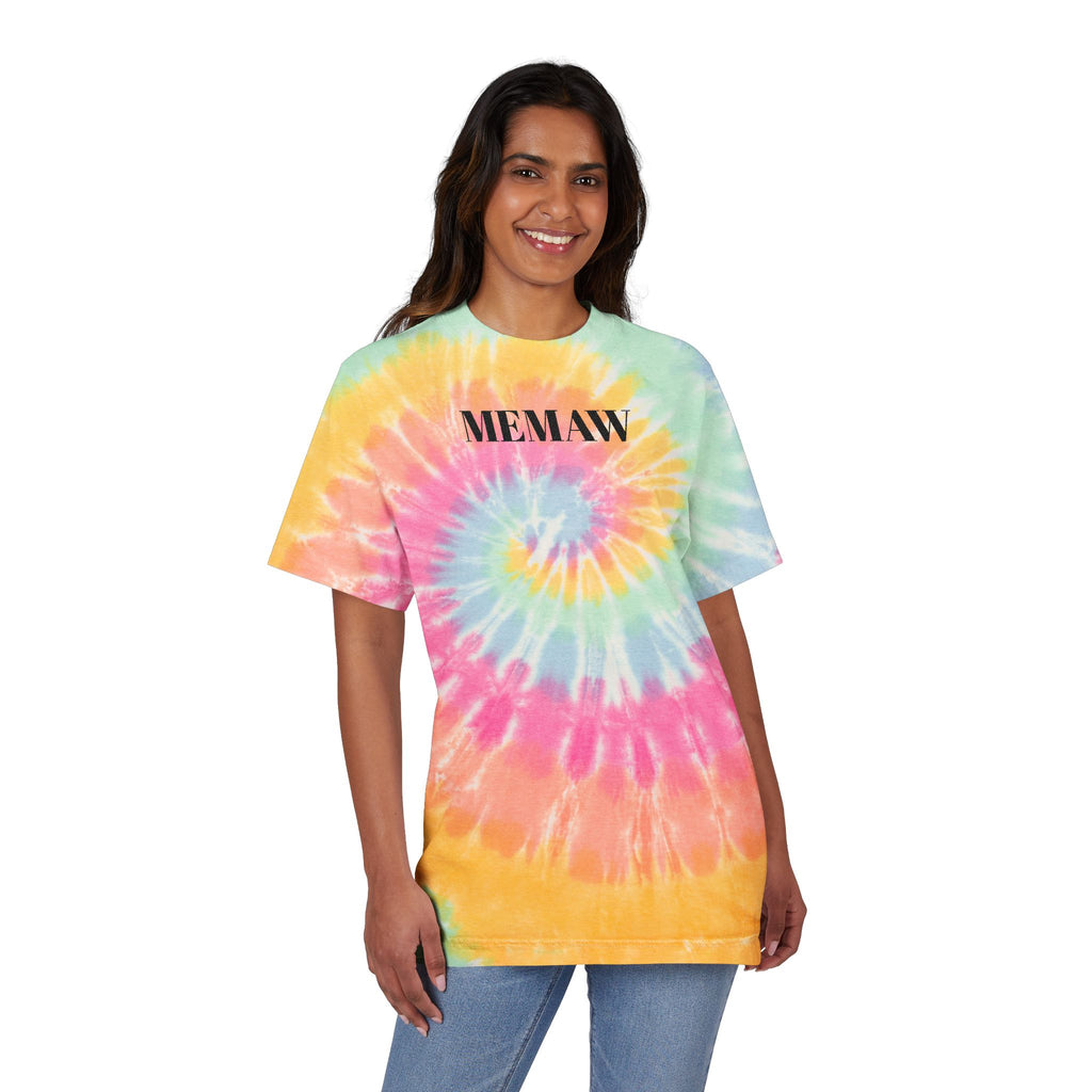 Tie- Dye Memaw Black Text Embroidered Shirt