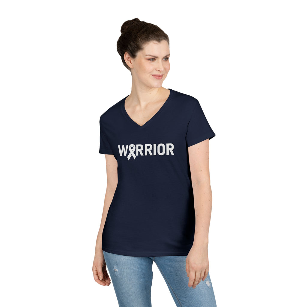 White Ribbon Warrior Gildan V-Neck Tee
