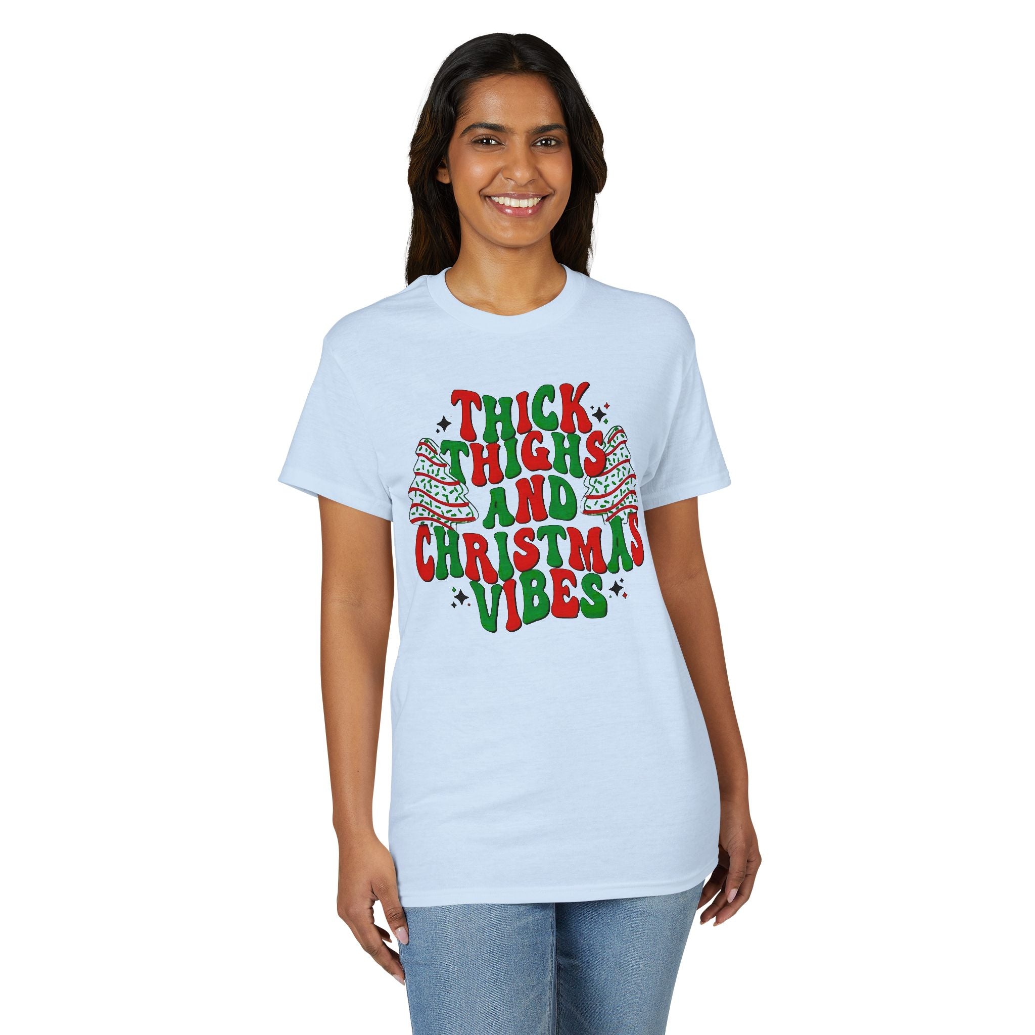 Thick Thighs and Christmas Vibes Gildan unisex T-Shirt