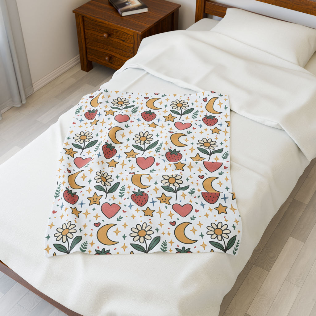 Plush Blanket- Cute Strawberries/ Flowers Throw