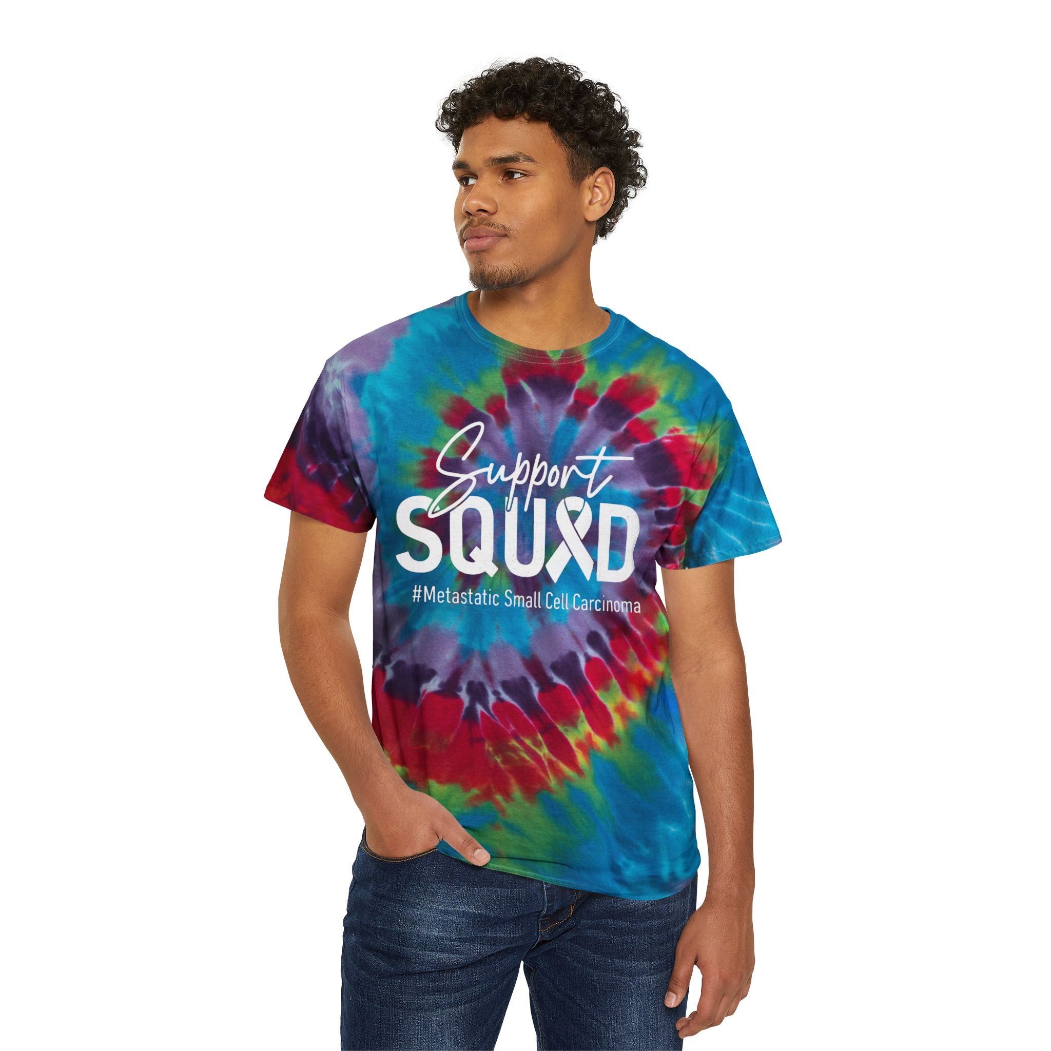 White Ribbon Support Tie-Dye Spiral Tee