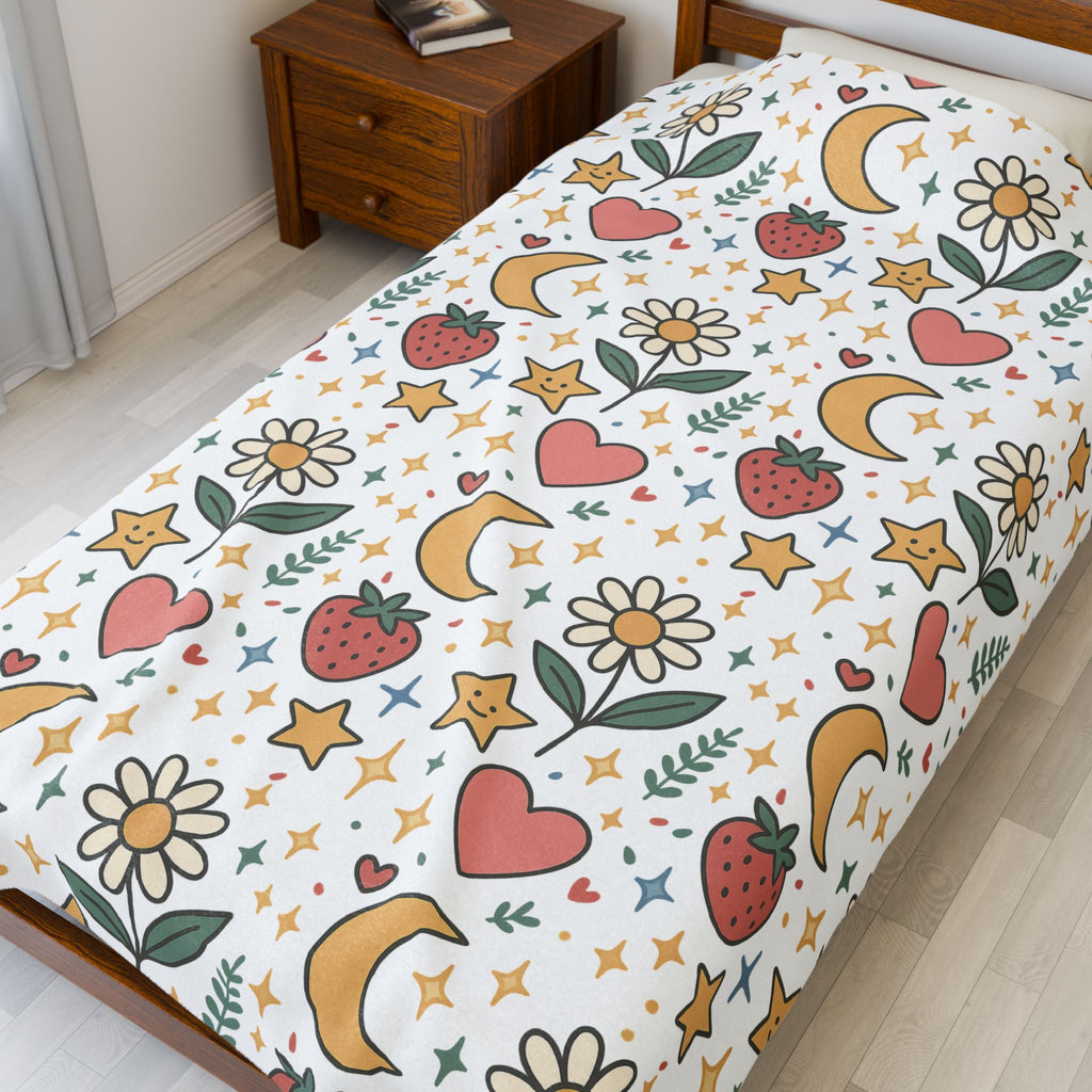 Plush Blanket- Cute Strawberries/ Flowers Throw