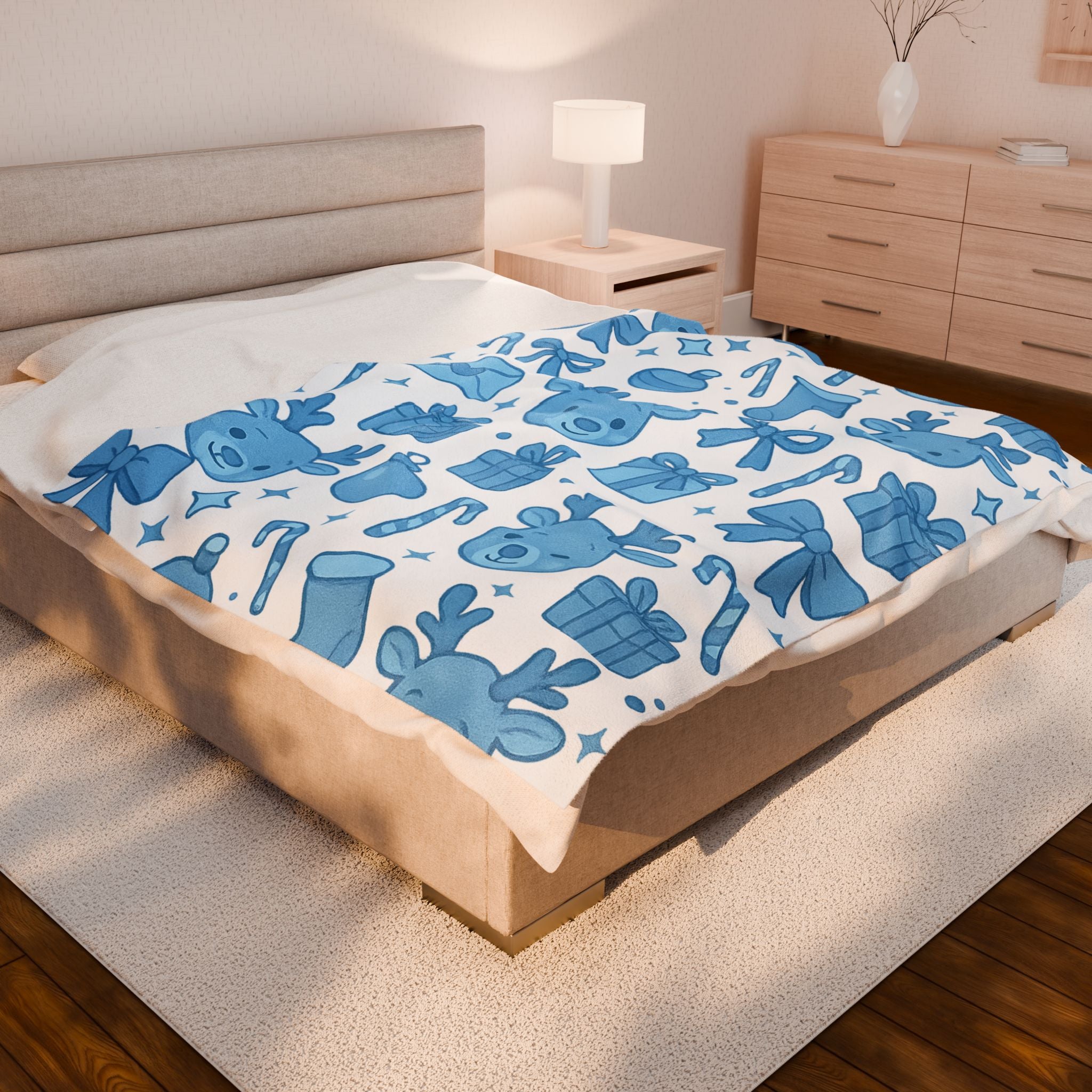 Plush Blanket - Cute Blue Christmas Throw