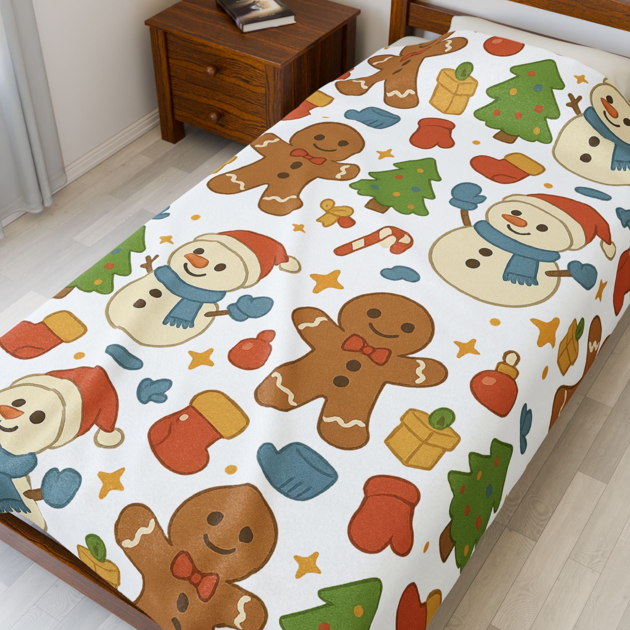 Plush Blanket- Cute Gingerbread/ Snowman Throw