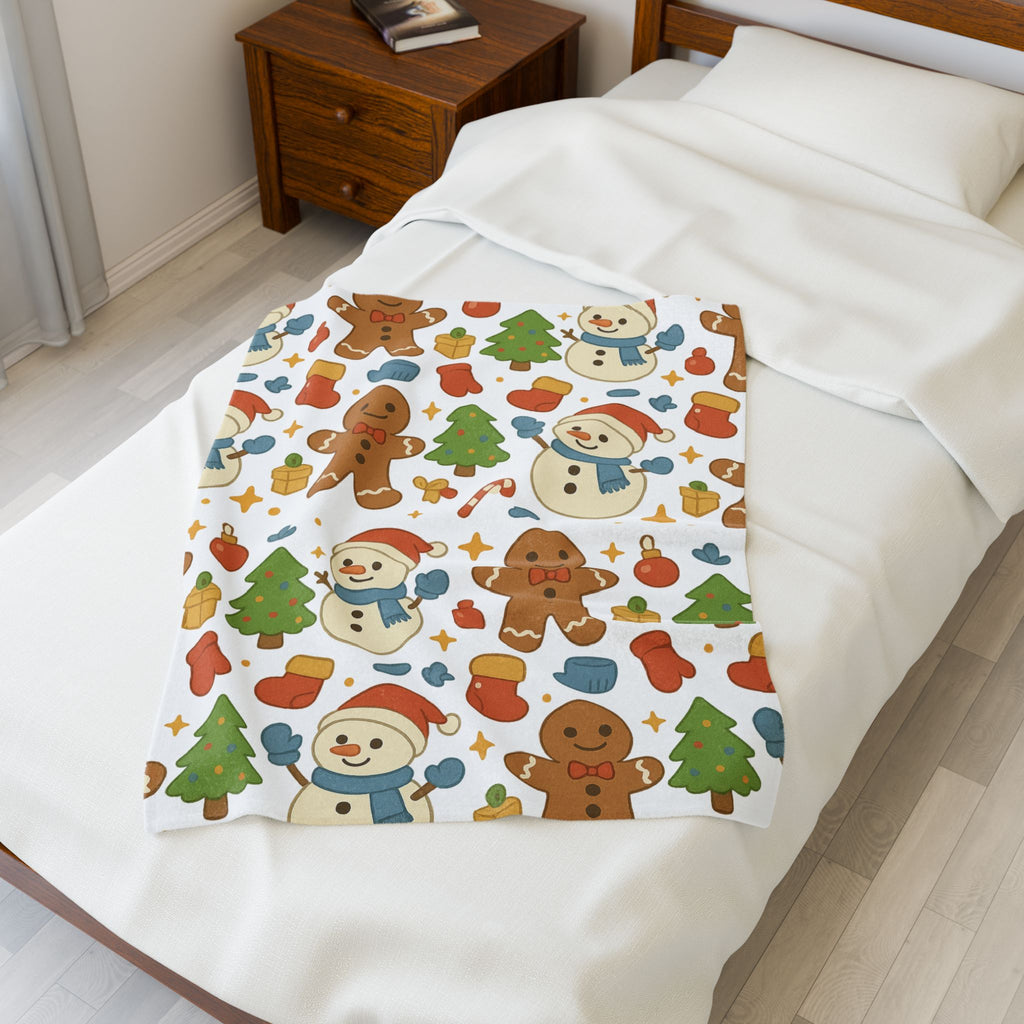 Plush Blanket- Cute Gingerbread/ Snowman Throw
