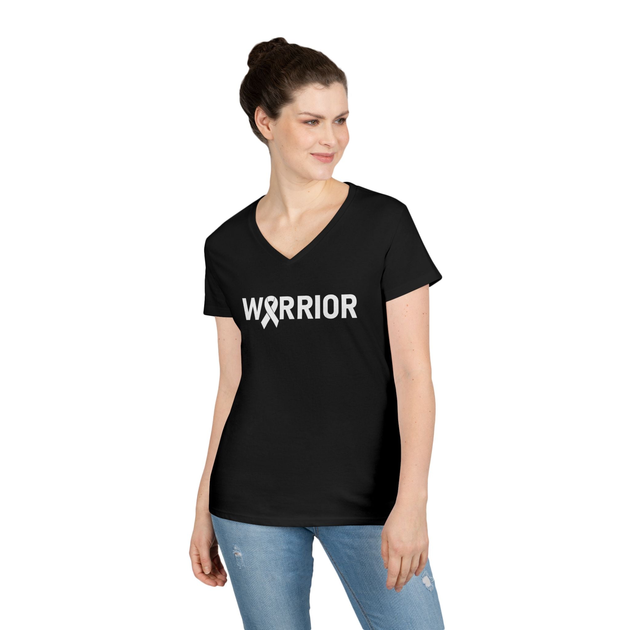 White Ribbon Warrior Gildan V-Neck Tee