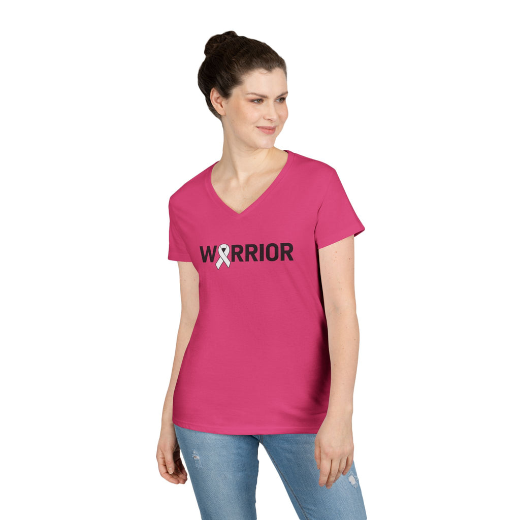 White Ribbon Warrior Gildan V-Neck Tee